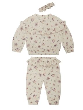 Nicolle Miller New York Floral Ruffle Sweatshirt & Jogger Set with Headband 6/9M